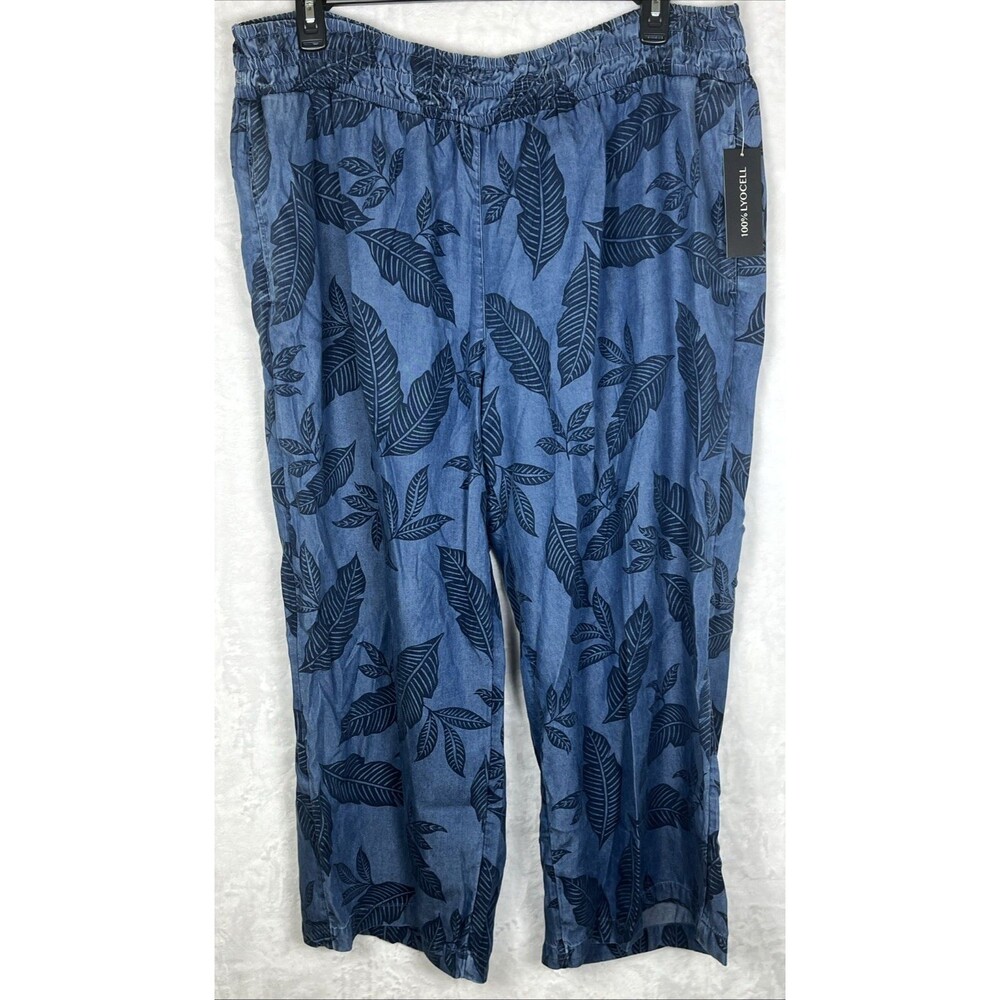 Land 'n Sea Women's Pull On Pants  Leaves Pockets Elastic Waist Blue Size 3X NEW